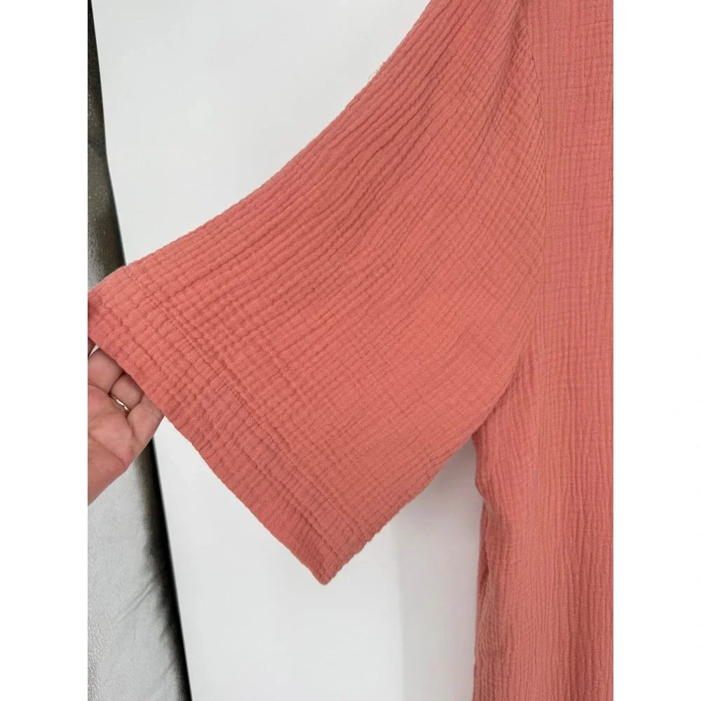 Barefoot Dreams Malibu Maxi Dress Women XS Coral Cotton Gauze V-Neck Beach Cover - Picture 4 of 8